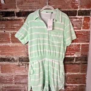 NWT ZARA ROMPER WITH GREEN AND WHITE